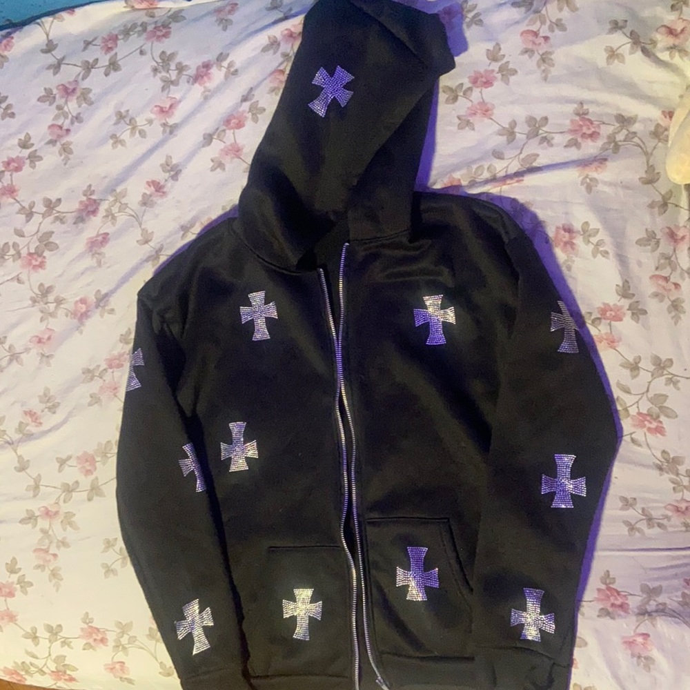 FashionV Bedazzled Y2K cross hoodie